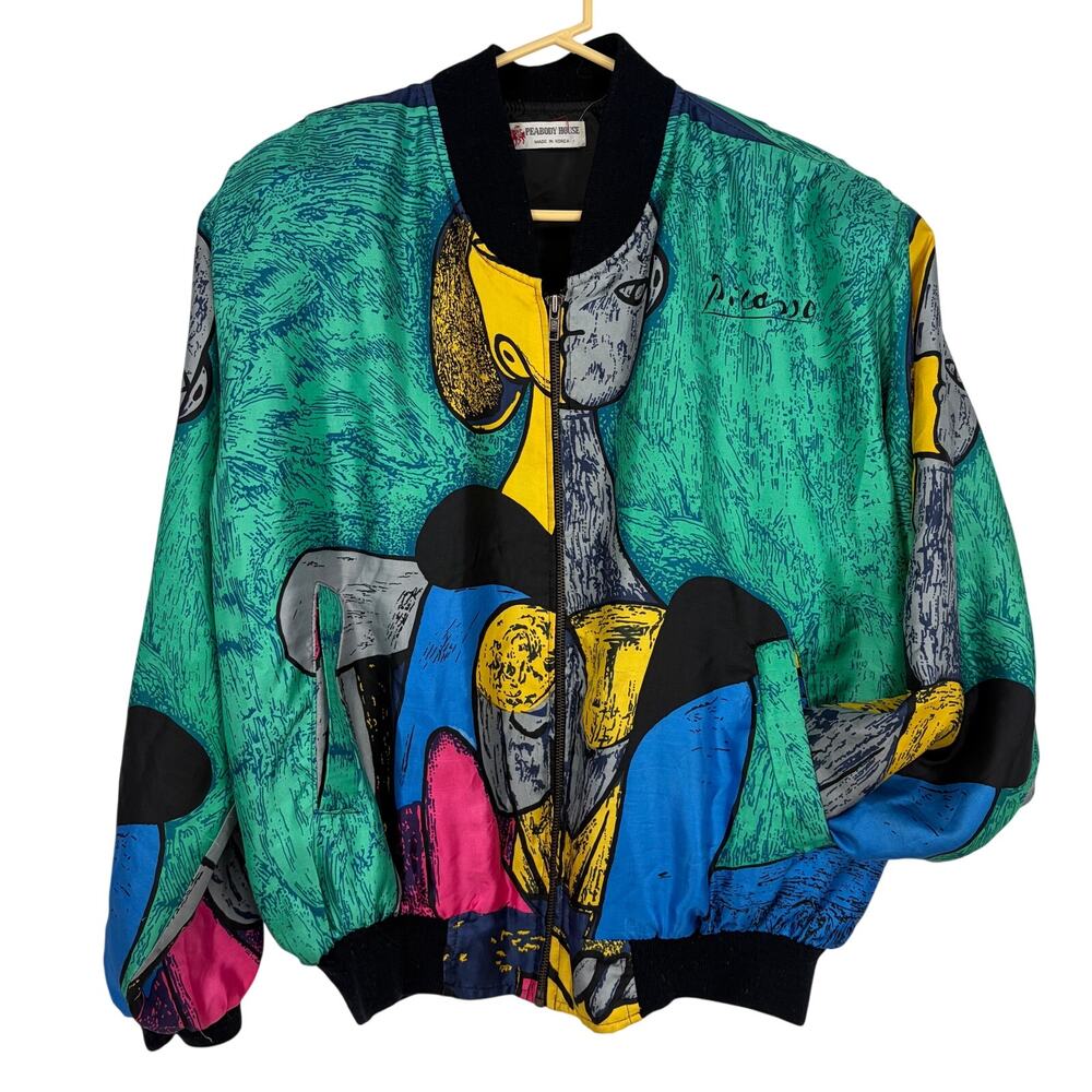 Peabody House 1980's Men's Picasso Polyester Zip Up Bomber Jacket One Size